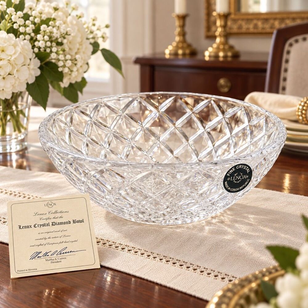 Lenox Diamond Crystal Bowl Czech Republic w/ Certificate Vintage